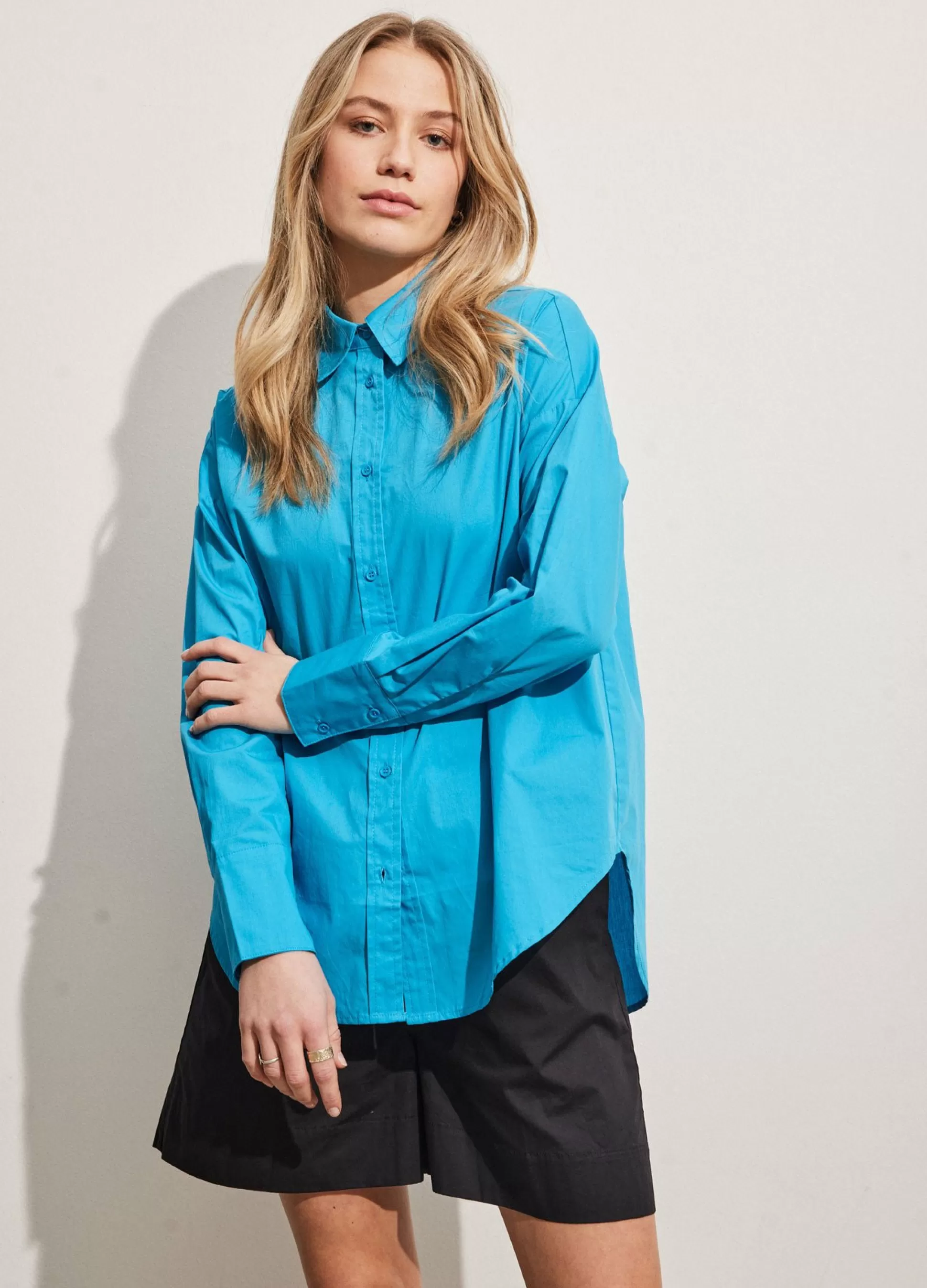 Coster Copenhagen Cc Heart Harper Oversized Cotton Shirt Ocean Blue New