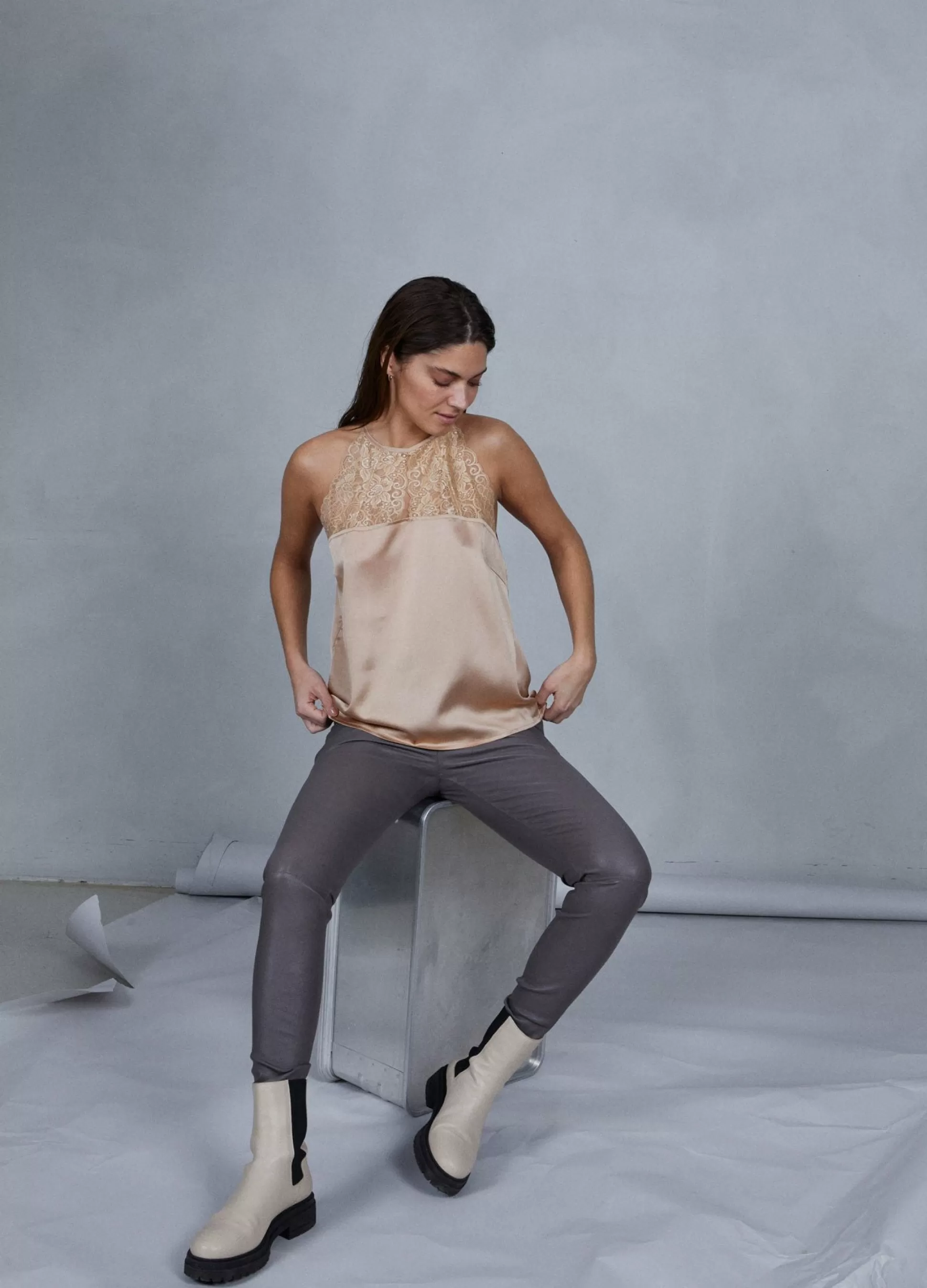 Coster Copenhagen Cc Heart Leggings In Leather Grey Mud Hot