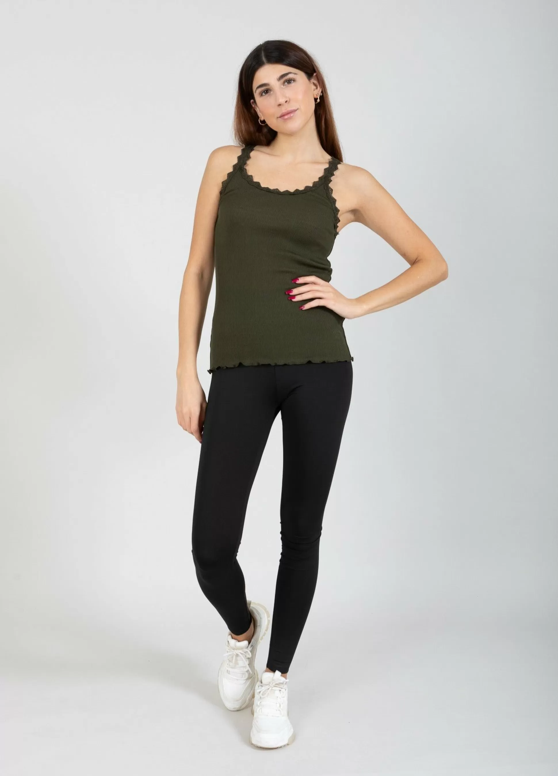 Coster Copenhagen Cc Heart Silk Camisole With Lace Hunter Green Cheap
