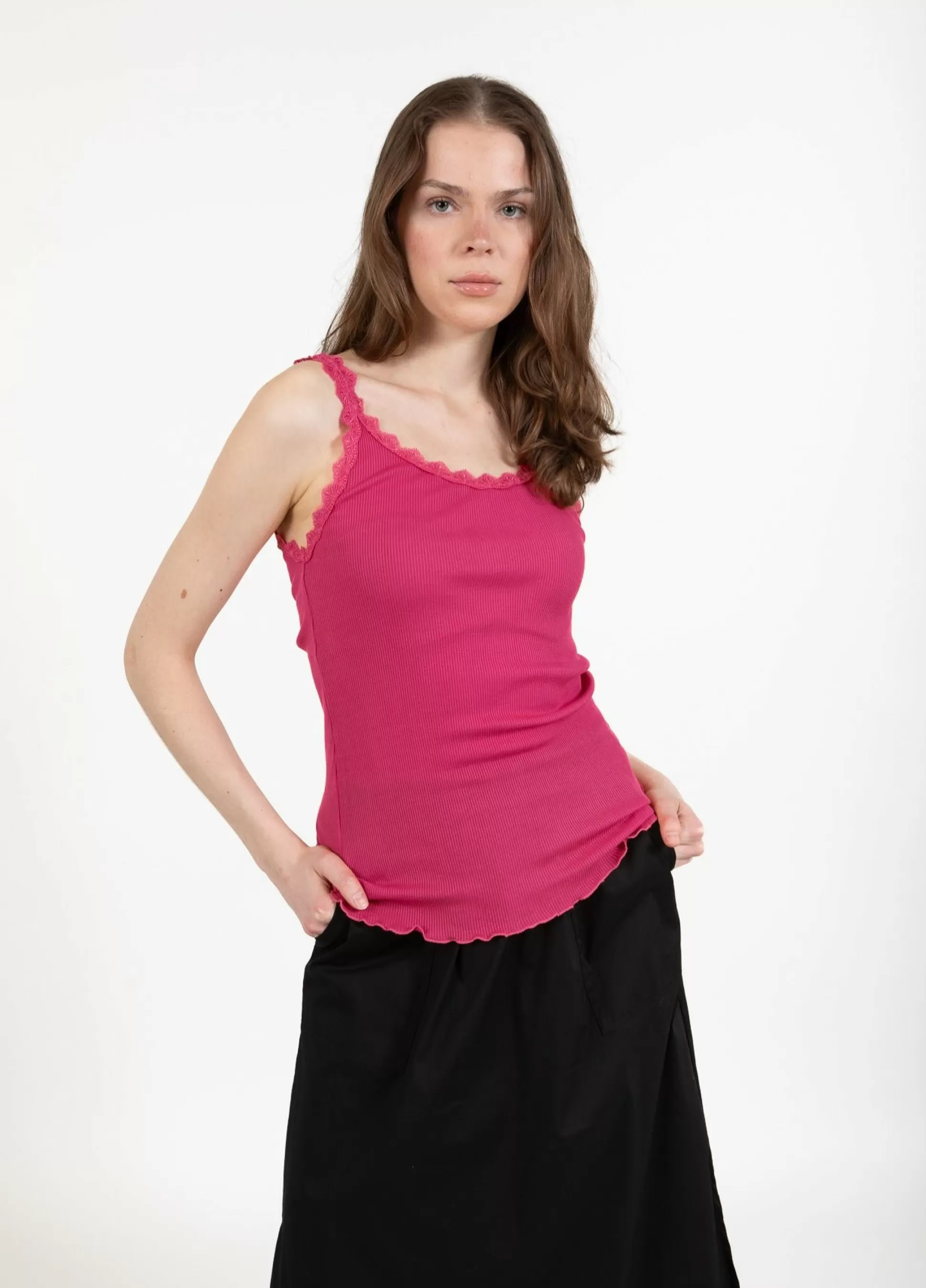 Coster Copenhagen Cc Heart Silk Camisole With Lace Berry Online
