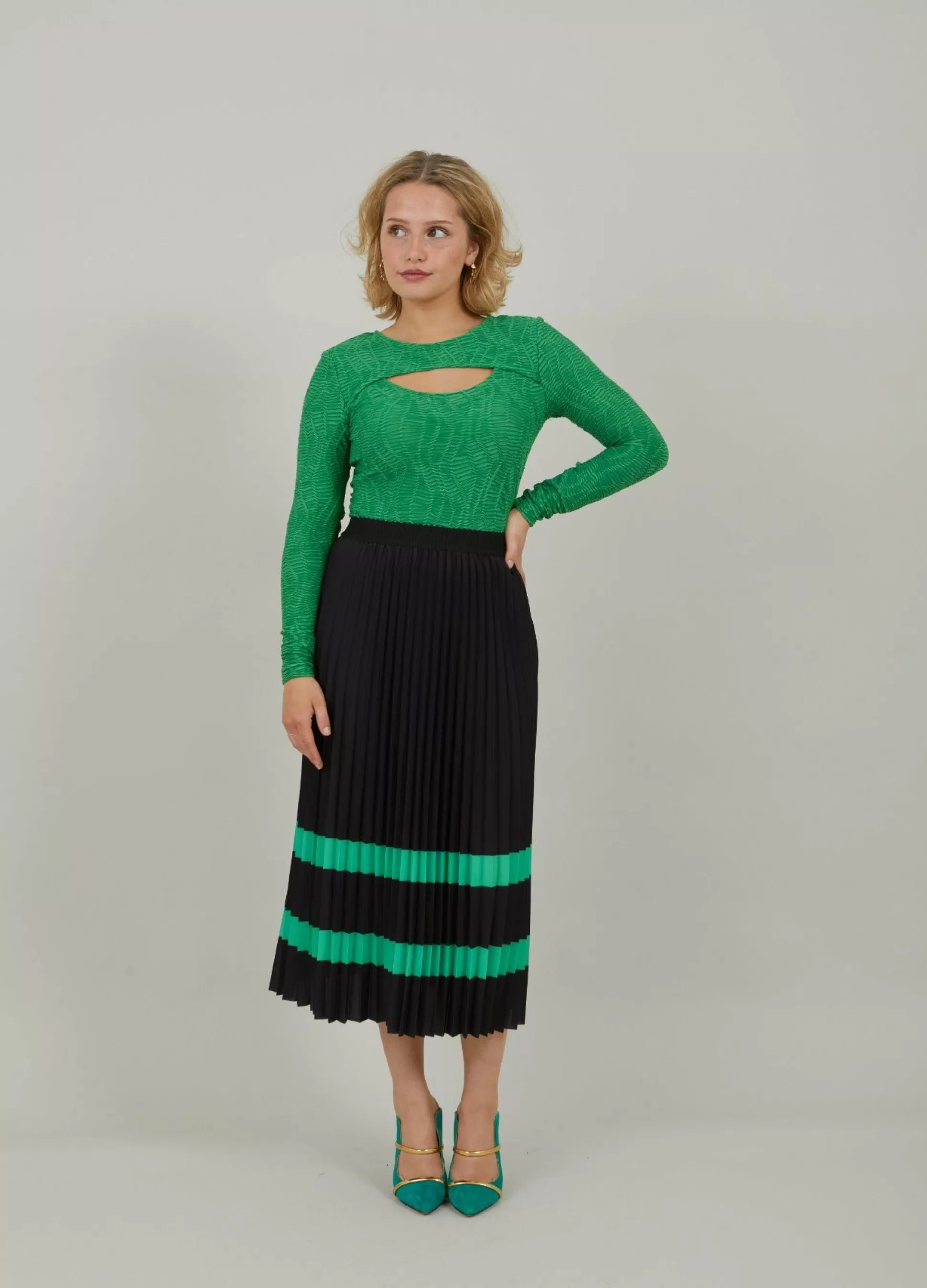 Coster Copenhagen Long Sleeve T-Shirt With Structure Leaf Green Clearance