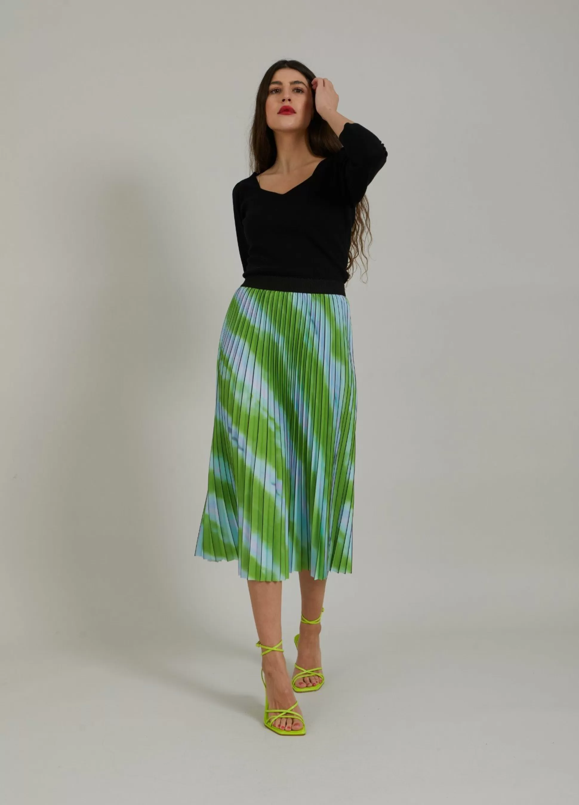 Coster Copenhagen Pleated Skirt W. Faded Stripe Print Outlet