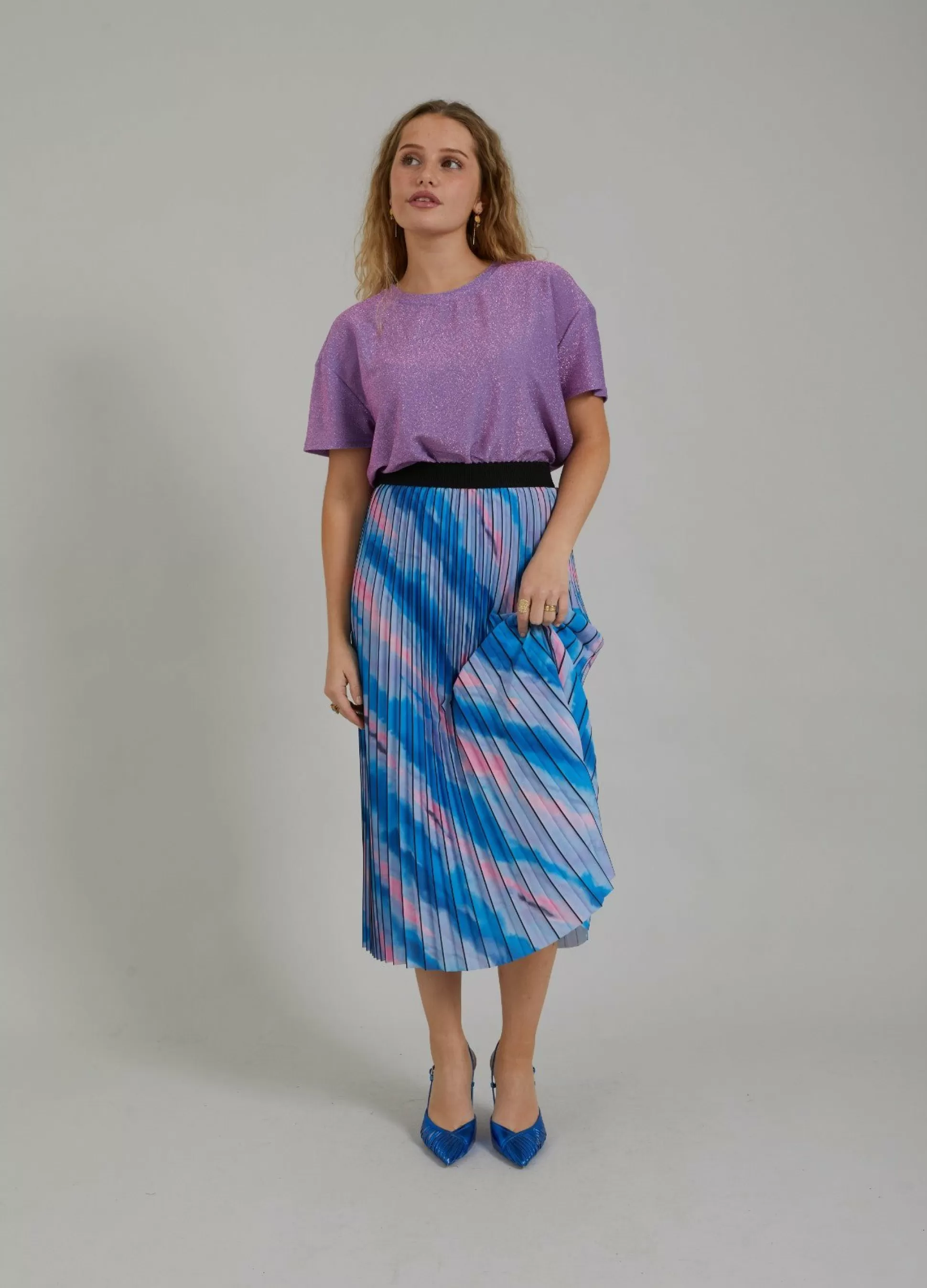 Coster Copenhagen Pleated Skirt W. Faded Stripe Print Faded Stripe Print Blue Discount