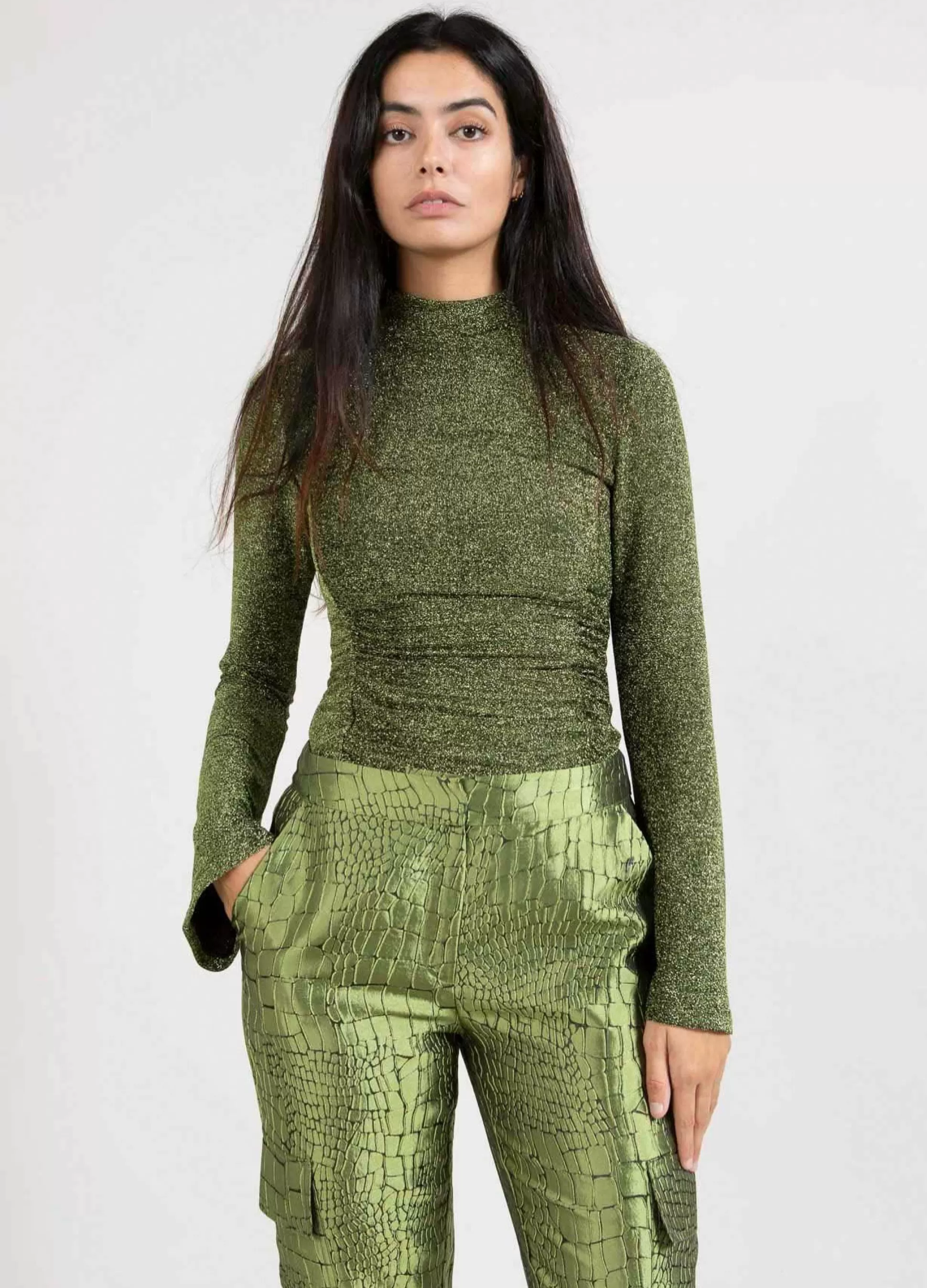 Coster Copenhagen Shimmer Blouse Metallic Green Discount