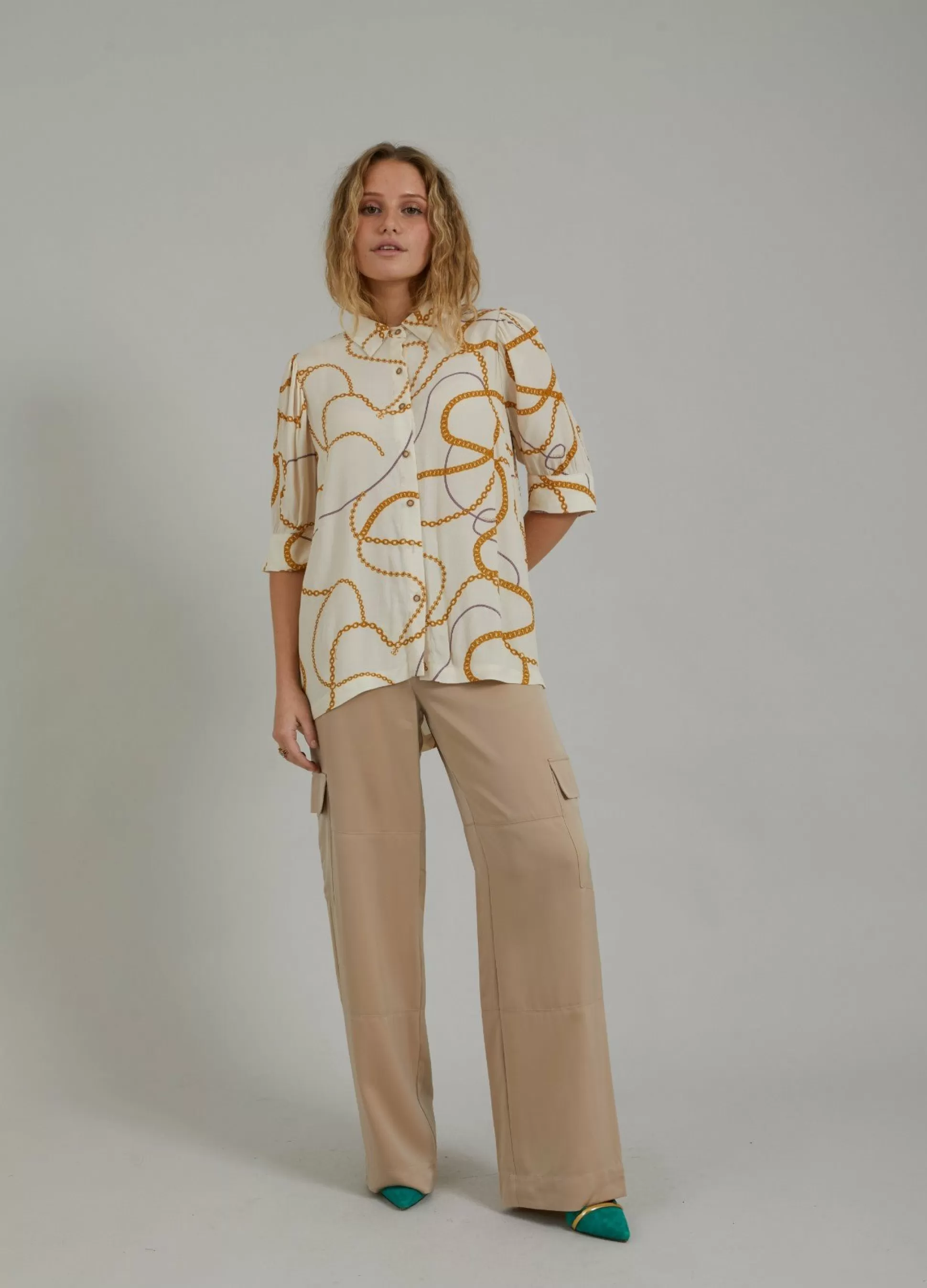 Coster Copenhagen Shirt W. Chain Print And 3/4 Length Sleeves Cheap