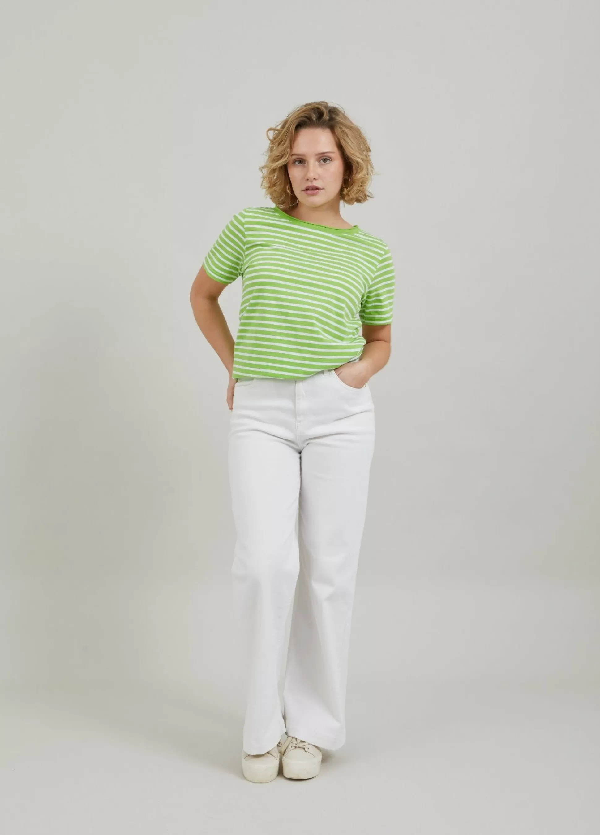 Coster Copenhagen T-Shirt W. Stripes Flashy Green Stripe Clearance