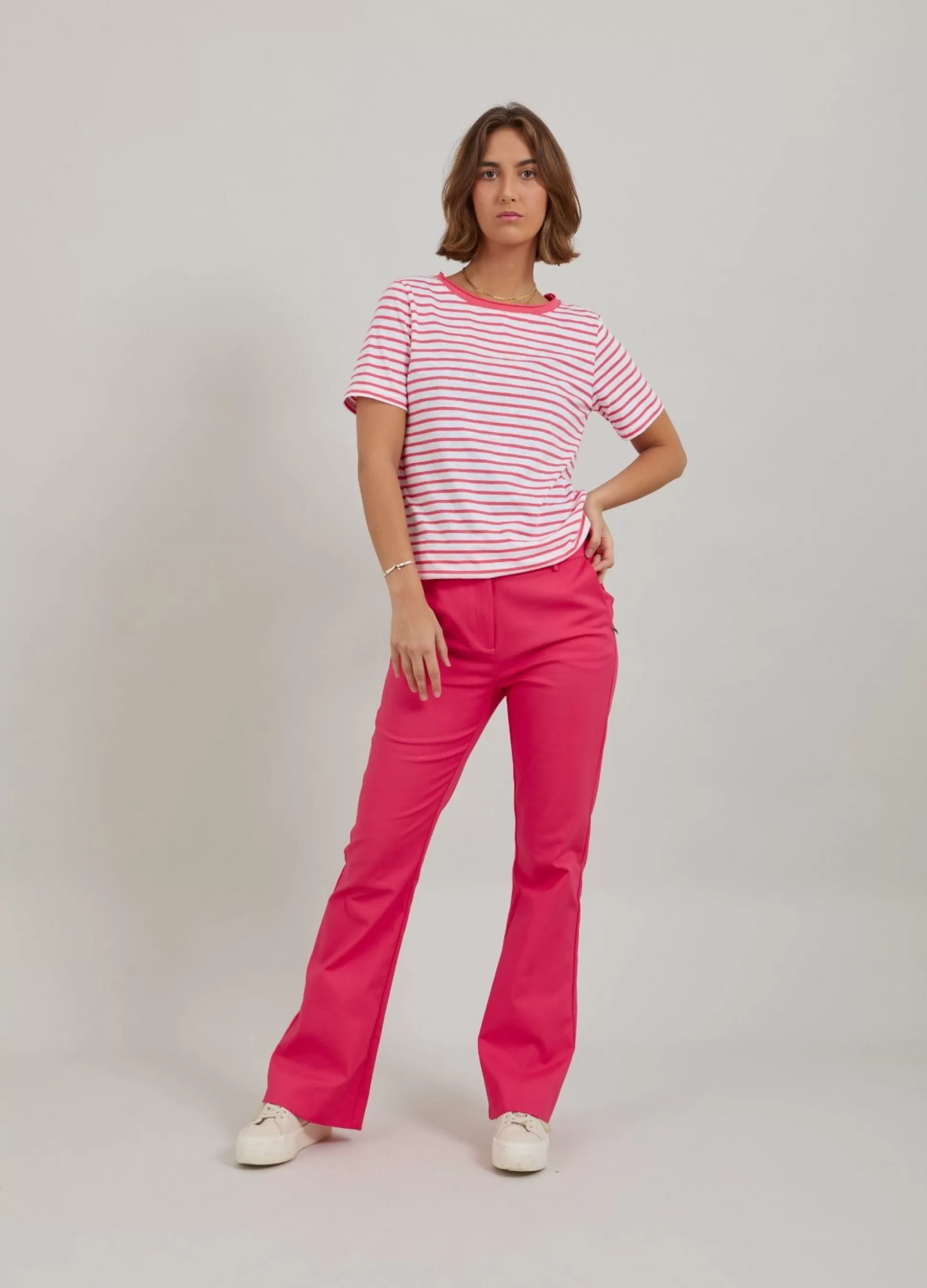 Coster Copenhagen T-Shirt W. Stripes Intense Pink Stripe Outlet