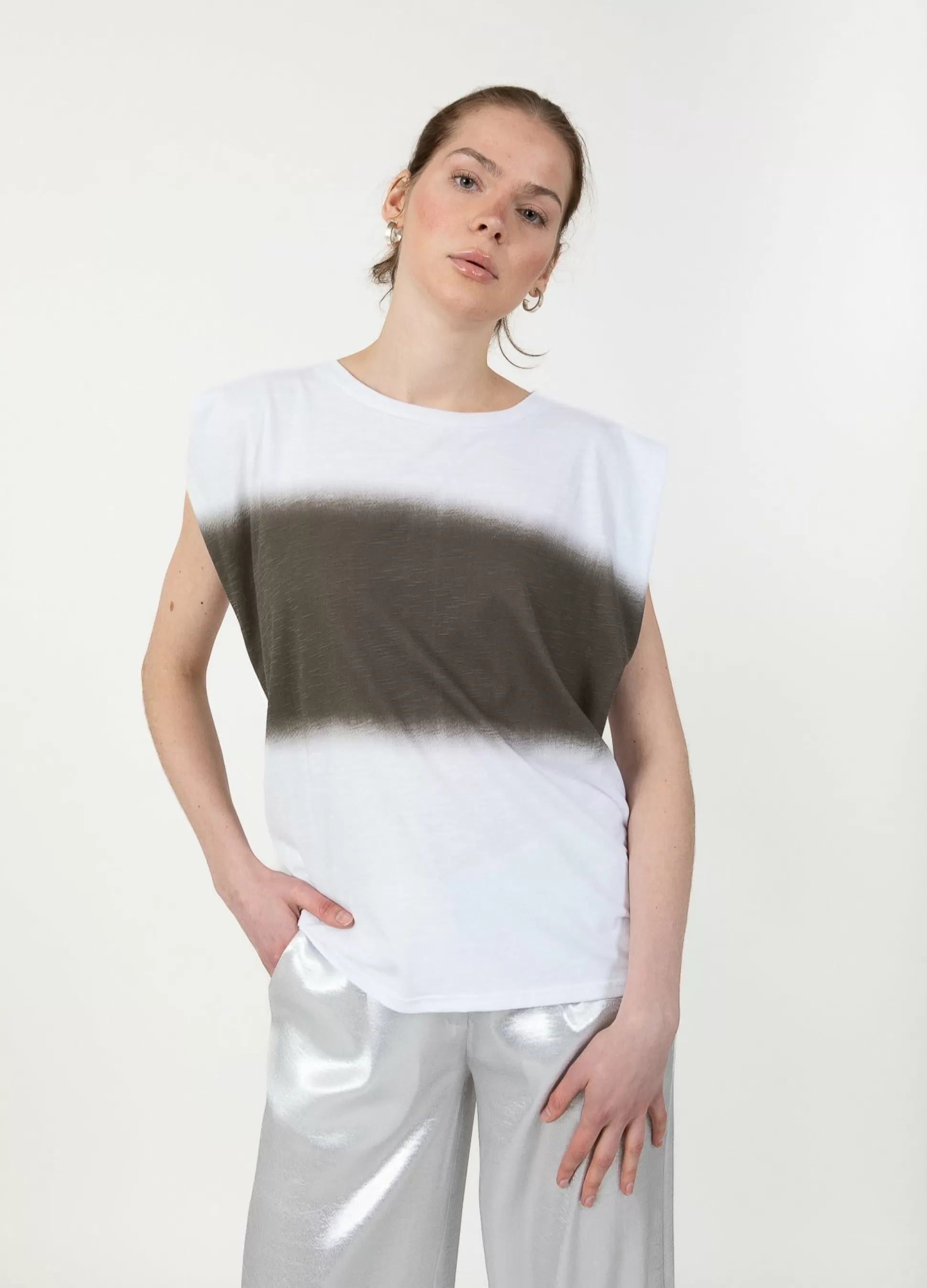 Coster Copenhagen T-Shirt With Blurred Stripe White/Shadow Green Stripes Fashion