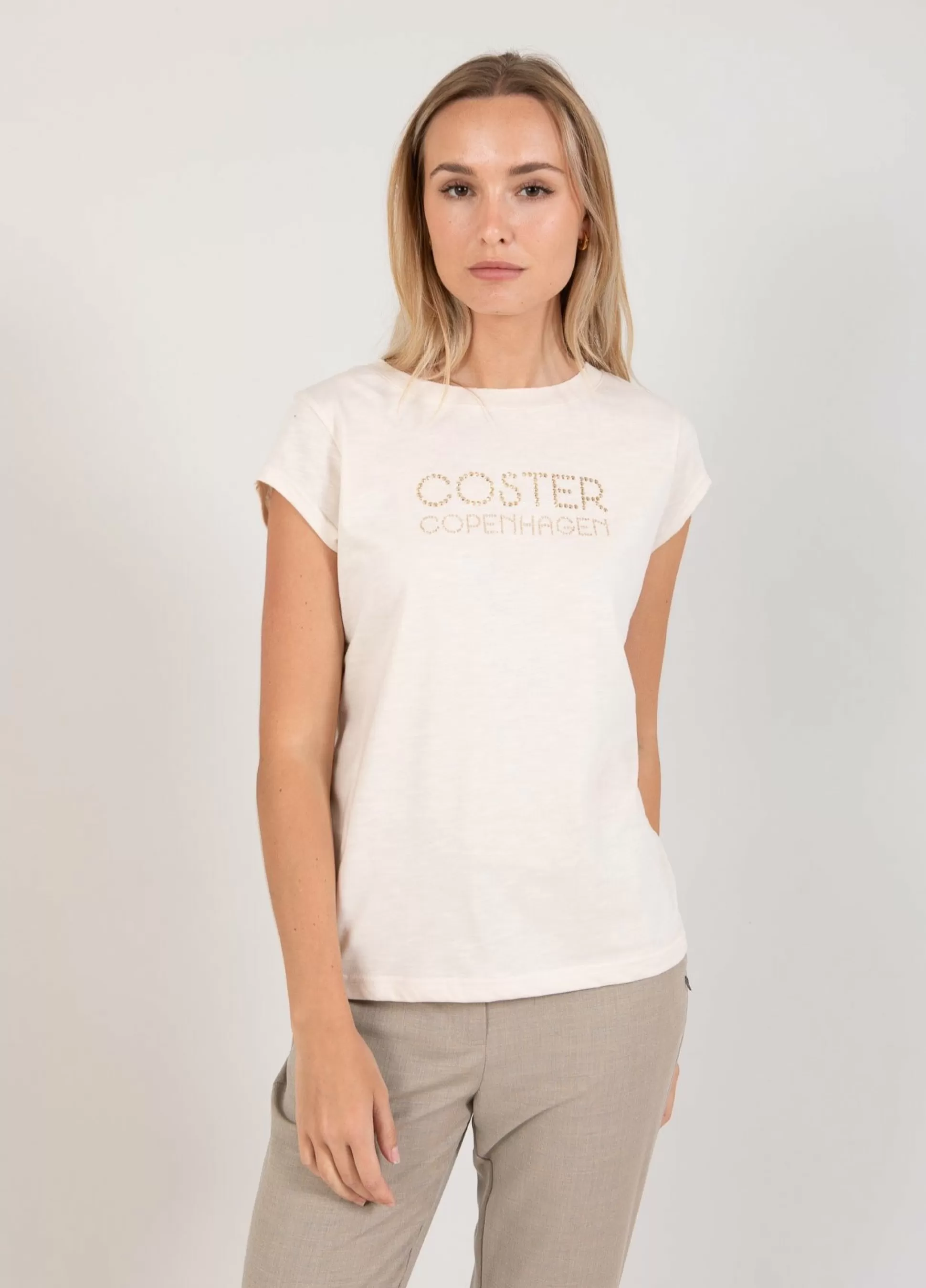 Coster Copenhagen T-Shirt With Coster Logo In Studs Creme Clearance