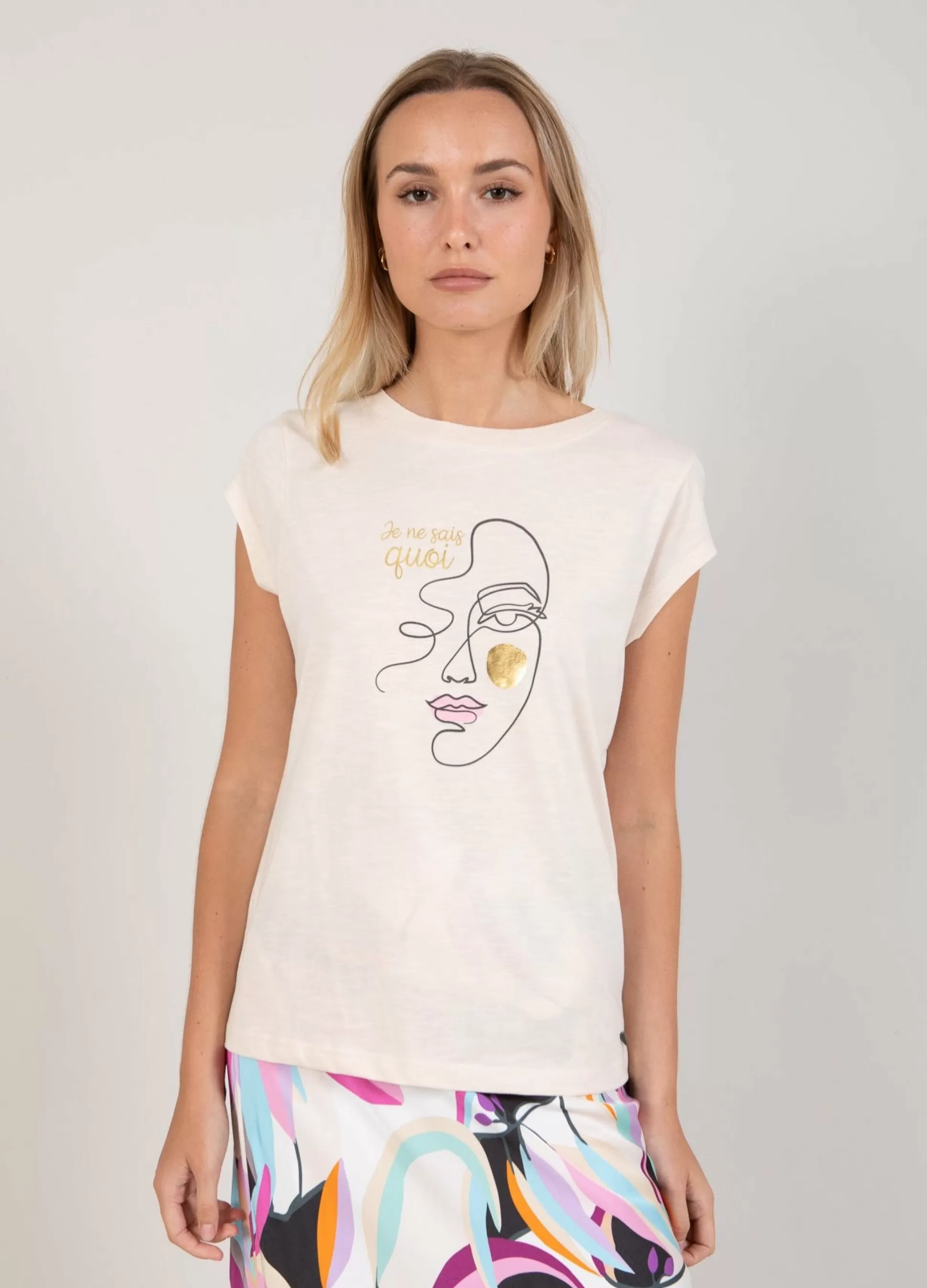 Coster Copenhagen T-Shirt With Face Print Creme Flash Sale