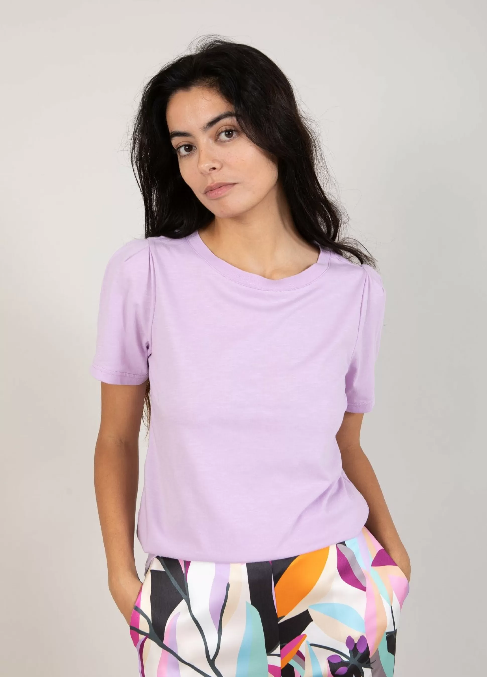 Coster Copenhagen T-Shirt With Pleats Lavender Outlet