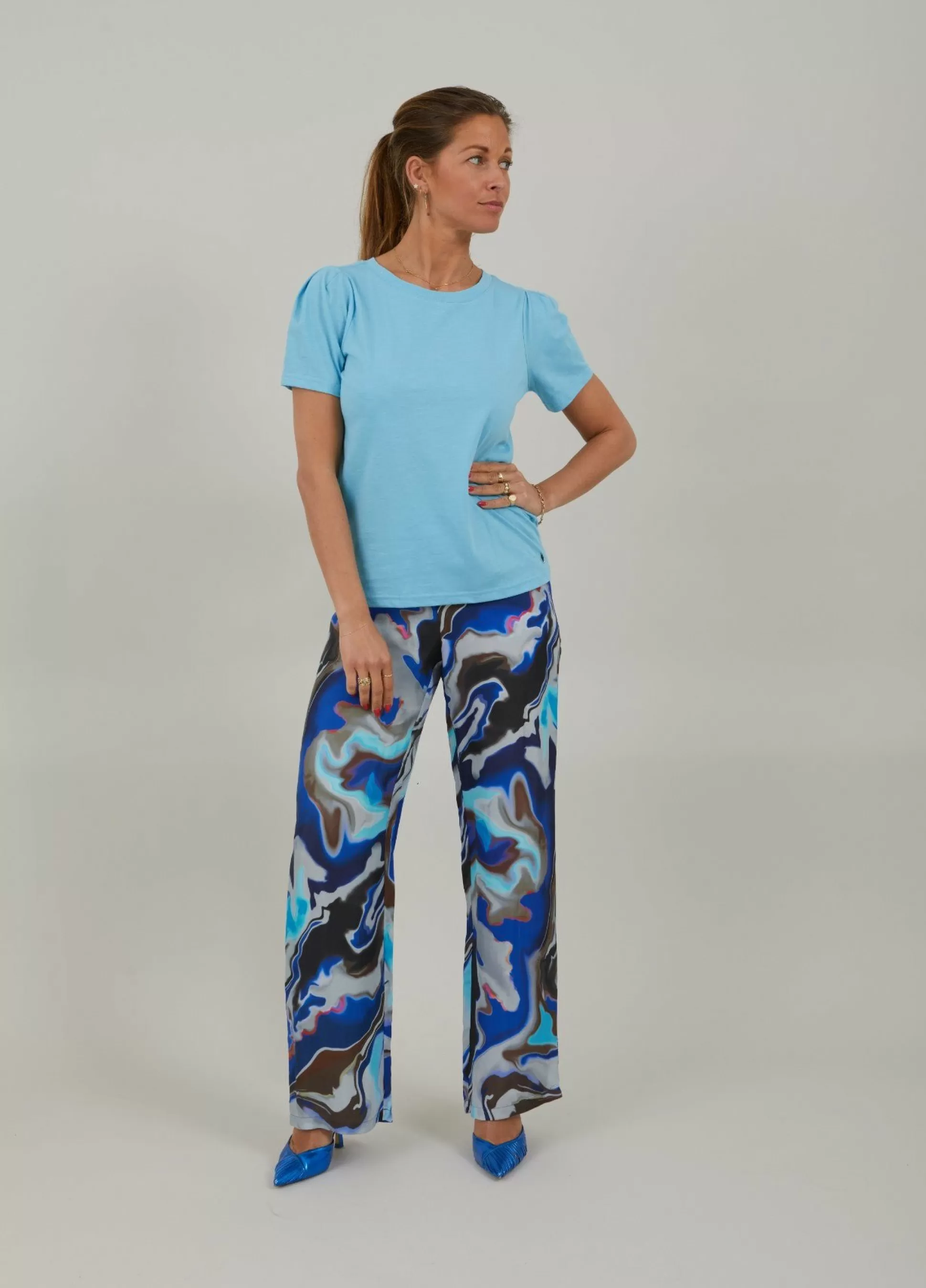 Coster Copenhagen T-Shirt With Pleats Coastal Blue Best Sale