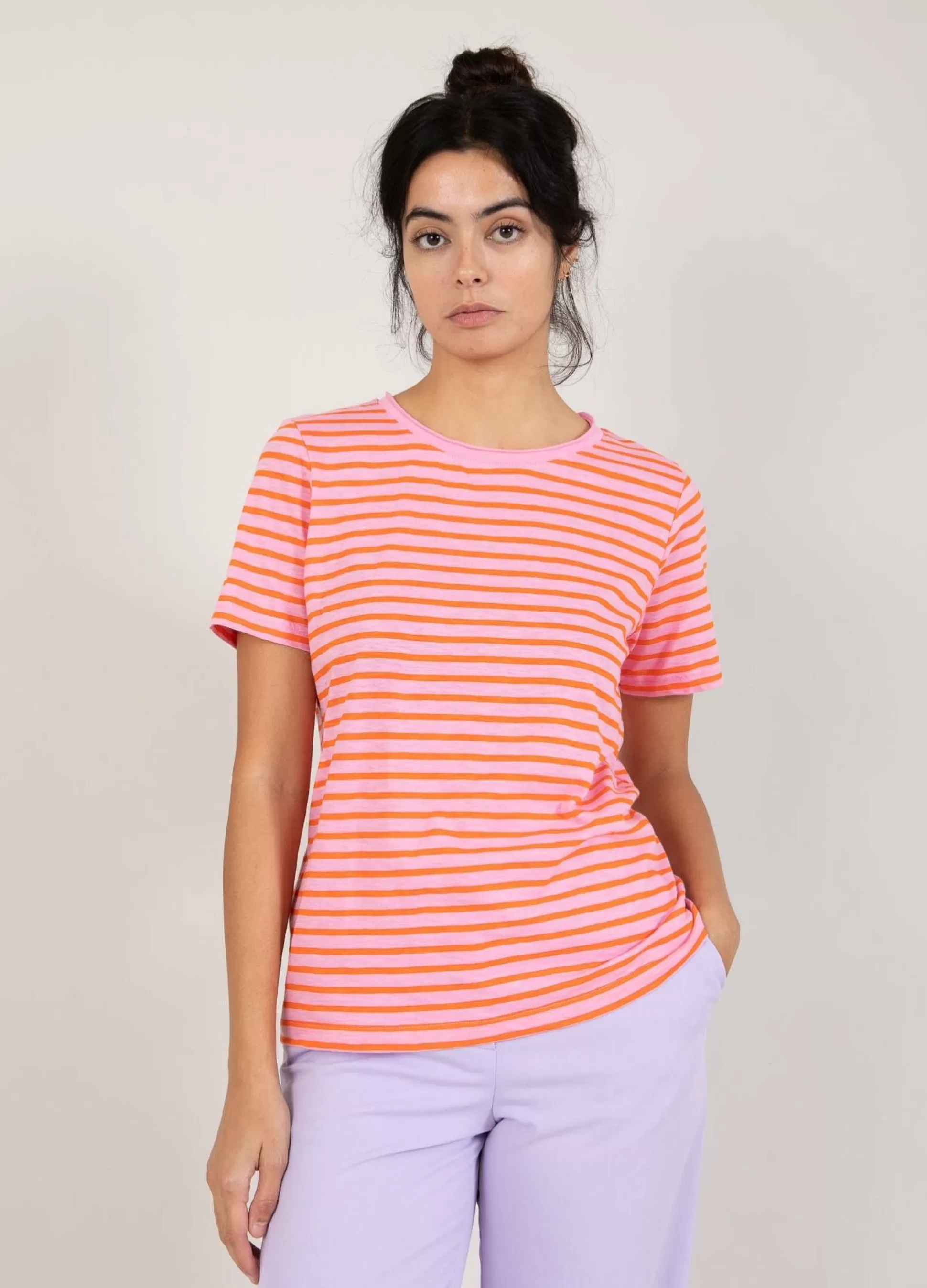 Coster Copenhagen T-Shirt With Stripes Baby Pink/Mandarin Stripe Shop