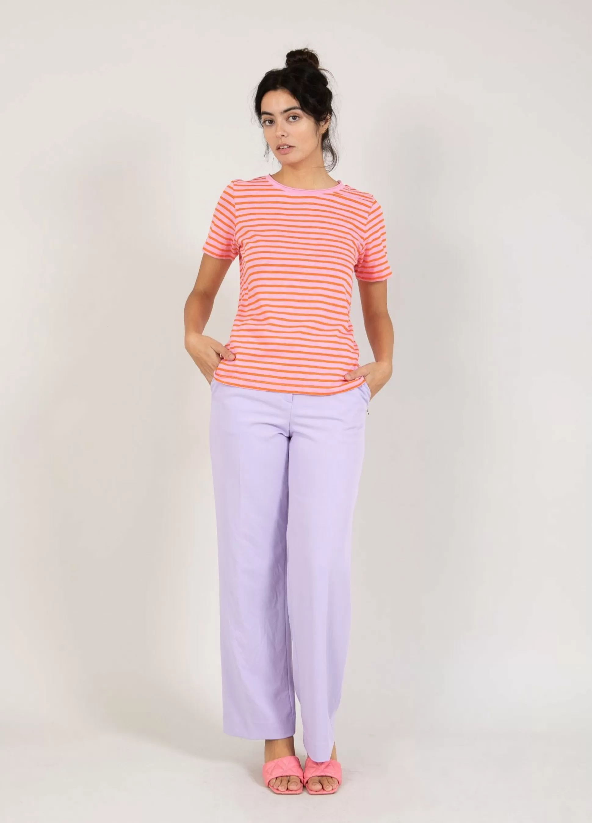 Coster Copenhagen T-Shirt With Stripes Baby Pink/Mandarin Stripe Shop